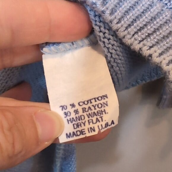 Vintage 80s Jewel Neck Sweater Knit Pullover Soft Blue Embellished Tunic - Picture 13 of 16